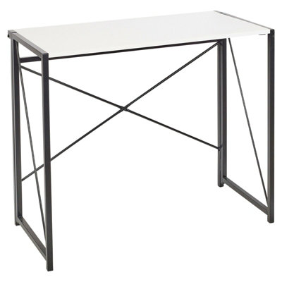 URBNLIVING Height 74cm Rectangle Wooden Folding Table Steel Colour White Legs Computer Work Office Desk Bedroom Price Comparisons | Compare The Build