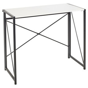 URBNLIVING Height 74cm Rectangle Wooden Folding Table Steel Colour White Legs Computer Work Office Desk Bedroom