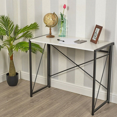 URBNLIVING Height 74cm Rectangle Wooden Folding Table Steel Colour White Legs Computer Work Office Desk Bedroom