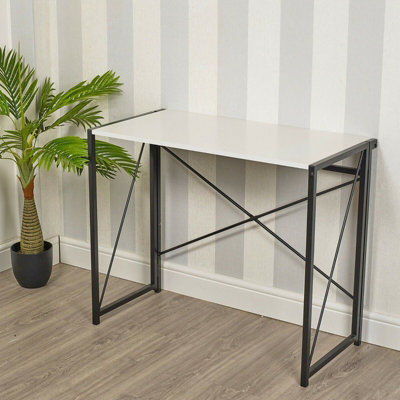 URBNLIVING Height 74cm Rectangle Wooden Folding Table Steel Colour ...