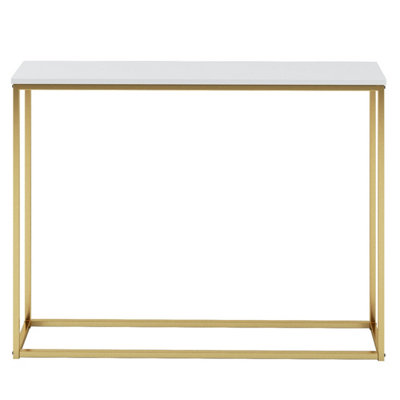 URBNLIVING Height 75.5cm Wooden Free Standing Hallway Colour White Top & Gold Legs Console Table Living Room Shelf Display Metal L