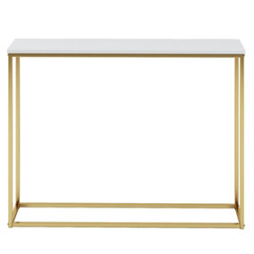 URBNLIVING Height 75.5cm Wooden Free Standing Hallway Colour White Top & Gold Legs Console Table Living Room Shelf Display Metal L