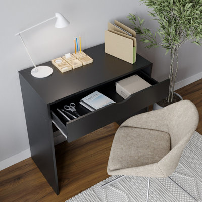 URBNLIVING Height 75cm 1 Drawer Dressing Black Colour Table Wooden Vanity  Computer Desk Bedroom Furniture Office