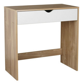 URBNLIVING Height 75cm Wooden Oak 1 Drawer Dressing Table with White Drawers Bedroom Vanity and Computer Work Desk