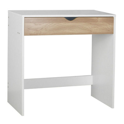 URBNLIVING Height 75cm Wooden White 1 Drawer Dressing Table with Oak Drawers Bedroom Vanity and Computer Work Desk
