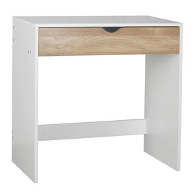 URBNLIVING Height 75cm Wooden White 1 Drawer Dressing Table with Oak Drawers Bedroom Vanity and Computer Work Desk