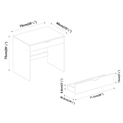 URBNLIVING Height 75cm Wooden White 1 Drawer Dressing Table with Oak Drawers Bedroom Vanity and Computer Work Desk