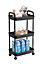 URBNLIVING Height 77cm 3 Tier Black Shelf Plastic Slim Storage Trolley Cart Castor Wheels Kitchen Organiser