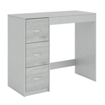 URBNLIVING Height 79.5 cm 3 Drawer Wooden Bedroom Dressing Computer Work Table Desk Grey Carcass and Ash Grey Drawers Jewellery