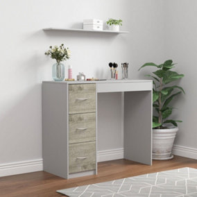 URBNLIVING Height 79.5 cm 3 Drawer Wooden Bedroom Dressing Computer Work Table Desk Grey Carcass and Ash Grey Drawers Jewellery