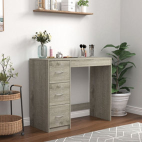 URBNLIVING Height 79.5Cm 3 Drawer Wooden Bedroom Dressing Ash Grey Carcass And Ash Grey Drawers Computer Work Table Desk Jewellery