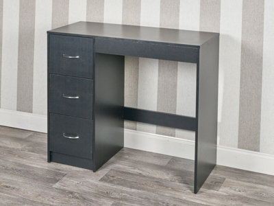 URBNLIVING Height  79.5cm 3 Drawer Wooden Bedroom Dressing Black Carcass and Black Drawers Computer Work Table Desk Jewellery