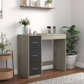 URBNLIVING Height 79.5cm 3 Drawer Wooden Bedroom Dressing Computer Work Table Desk Ash Grey Carcass and Black Drawers Jewellery
