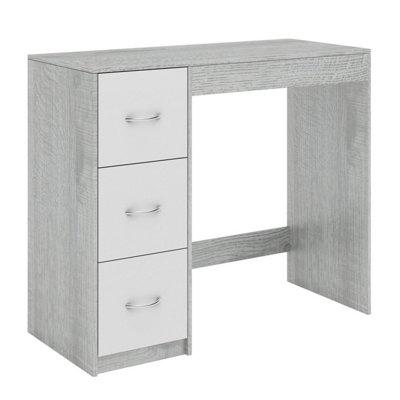 URBNLIVING Height 79.5cm 3 Drawer Wooden Bedroom Dressing Computer Work Table Desk Ash Grey Carcass and White Drawers Jewellery