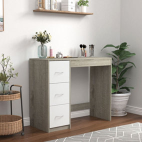 URBNLIVING Height 79.5cm 3 Drawer Wooden Bedroom Dressing Computer Work Table Desk Ash Grey Carcass and White Drawers Jewellery