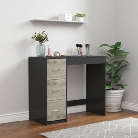 URBNLIVING Height 79.5cm 3 Drawer Wooden Bedroom Dressing Computer Work Table Desk Black Carcass and Ash Grey Drawers Jewellery