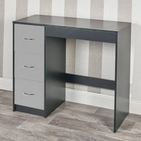 URBNLIVING Height 79.5cm 3 Drawer Wooden Bedroom Dressing Computer Work Table Desk Black Carcass and Grey Drawers Jewellery