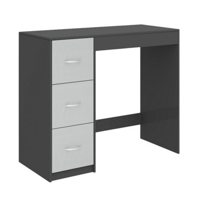 URBNLIVING Height 79.5cm 3 Drawer Wooden Bedroom Dressing Computer Work Table Desk Black Carcass and Grey Drawers Jewellery