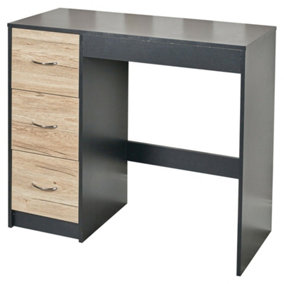 URBNLIVING Height 79.5cm 3 Drawer Wooden Bedroom Dressing Computer Work Table Desk Black Carcass and Oak Drawers Jewellery