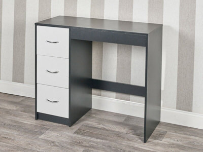 URBNLIVING Height 79.5cm 3 Drawer Wooden Bedroom Dressing Computer Work Table Desk Black Carcass and White Drawers Jewellery