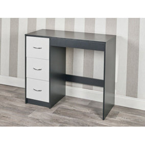 URBNLIVING Height 79.5cm 3 Drawer Wooden Bedroom Dressing Computer Work Table Desk Black Carcass and White Drawers Jewellery