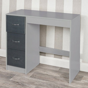URBNLIVING Height  79.5cm 3 Drawer Wooden Bedroom Dressing Computer Work Table Desk Grey Carcass and Black Drawers Jewellery