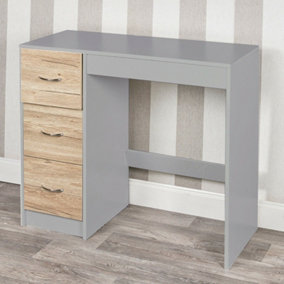 URBNLIVING Height  79.5cm 3 Drawer Wooden Bedroom Dressing Computer Work Table Desk Grey Carcass and Oak Drawers Jewellery