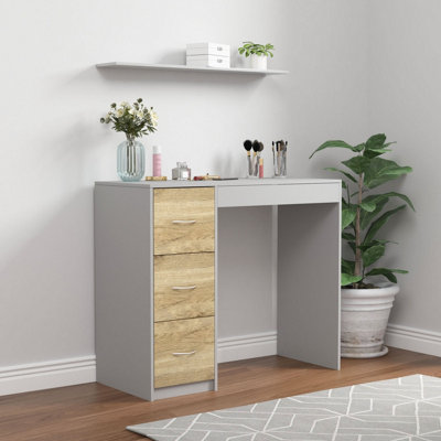 URBNLIVING Height 79.5cm 3 Drawer Wooden Bedroom Dressing Computer Work Table Desk Grey Carcass and