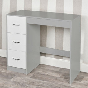 URBNLIVING Height  79.5cm 3 Drawer Wooden Bedroom Dressing Computer Work Table Desk Grey Carcass and White Drawers Jewellery