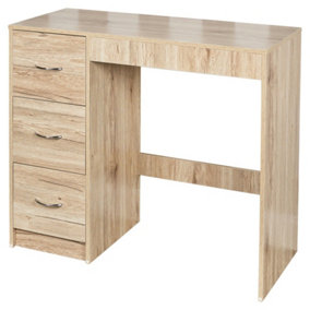 URBNLIVING Height 79.5cm 3 Drawer Wooden Bedroom Dressing Computer Work Table Desk Oak Carcass and Oak Drawers Jewellery