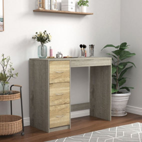 URBNLIVING Height 79.5cm 3 Drawer Wooden Bedroom Dressing Computer Work Table Desk  Oak Drawers and  Ash Grey Carcass Jewellery