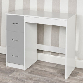 URBNLIVING Height 79.5cm 3 Drawer Wooden Bedroom Dressing Computer Work Table Desk White Carcass and Grey Drawers Jewellery