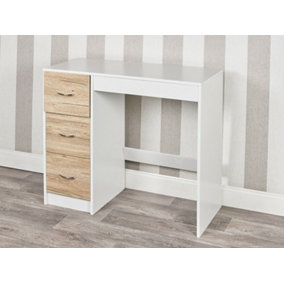 URBNLIVING Height 79.5cm 3 Drawer Wooden Bedroom Dressing Computer Work Table Desk White Carcass and Oak Drawers Jewellery