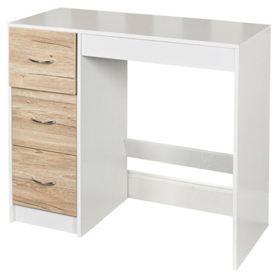 URBNLIVING Height 79.5cm 3 Drawer Wooden Bedroom Dressing Computer Work Table Desk White Carcass and Oak Drawers Jewellery