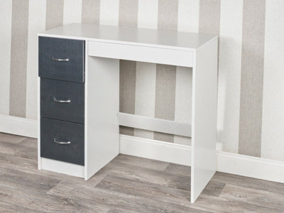 URBNLIVING Height 79.5cm 3 Drawer Wooden Bedroom Dressing Computer Work Table White Carcass and Black Drawers Desk Jewellery