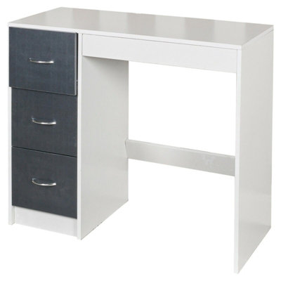 URBNLIVING Height 79.5cm 3 Drawer Wooden Bedroom Dressing Computer Work Table White Carcass and Black Drawers Desk Jewellery