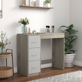 URBNLIVING Height 79.5Cm 3 Drawer Wooden Bedroom Dressing Grey Drawers and Ash Grey Carcass Computer Work Table Desk Jewellery