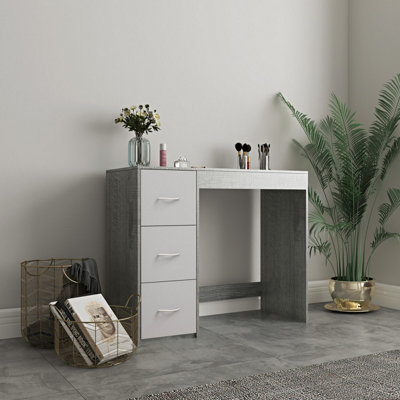 URBNLIVING Height 79.5Cm 3 Drawer Wooden Bedroom Dressing Grey