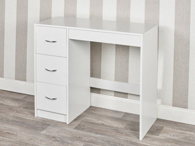 URBNLIVING Height  79.5cm 3 Drawer Wooden Bedroom Dressing White Carcass and White Drawers Computer Work Table Desk Jewellery