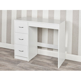 URBNLIVING Height  79.5cm 3 Drawer Wooden Bedroom Dressing White Carcass and White Drawers Computer Work Table Desk Jewellery