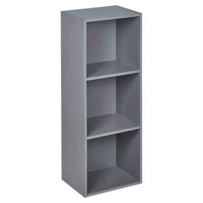 URBNLIVING Height 79.5cm 3 Shelf Wooden Bookcase Shelving Colour Grey Display Storage Shelf Unit Shelves