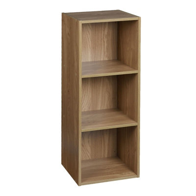 URBNLIVING Height 79.5cm 3 Shelf Wooden Bookcase Shelving Colour Oak Display Storage Shelf Unit Shelves