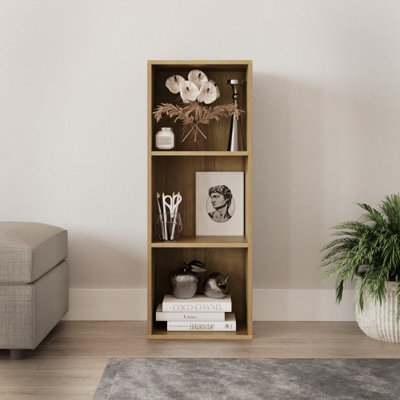 URBNLIVING Height 79.5cm 3 Shelf Wooden Bookcase Shelving Colour Warm Oak Display Storage Shelf Unit Shelves