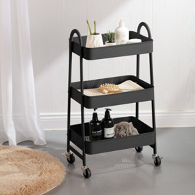 URBNLIVING Height 79.5cm 3 Tier Black Shelf Metal Slim Storage Trolley Cart with Castor Wheels Bathroom Organiser