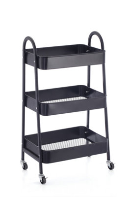 URBNLIVING Height 79.5cm 3 Tier Black Shelf Metal Slim Storage Trolley Cart with Castor Wheels Bathroom Organiser