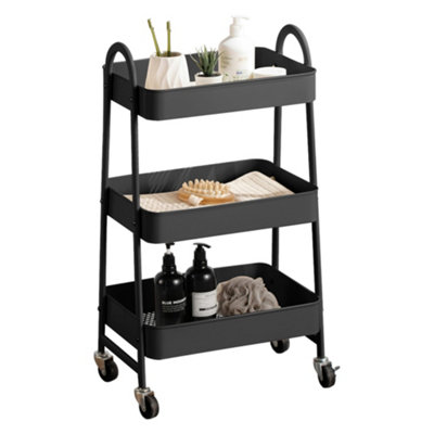 URBNLIVING Height 79.5cm 3 Tier Black Shelf Metal Slim Storage Trolley Cart with Castor Wheels Bathroom Organiser - 3