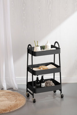 URBNLIVING Height 79.5cm 3 Tier Black Shelf Metal Slim Storage Trolley Cart with Castor Wheels Bathroom Organiser - 4