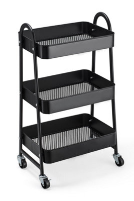 URBNLIVING Height 79.5cm 3 Tier Black Shelf Metal Slim Storage Trolley Cart with Castor Wheels Bathroom Organiser - 5