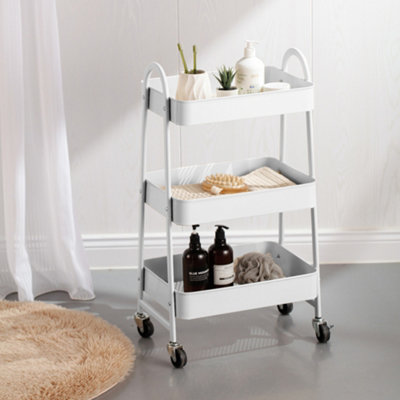 URBNLIVING Height 79.5cm 3 Tier White Shelf Metal Slim Storage Trolley Cart with Castor Wheels Bathroom Organiser