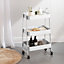URBNLIVING Height 79.5cm 3 Tier White Shelf Metal Slim Storage Trolley Cart with Castor Wheels Bathroom Organiser